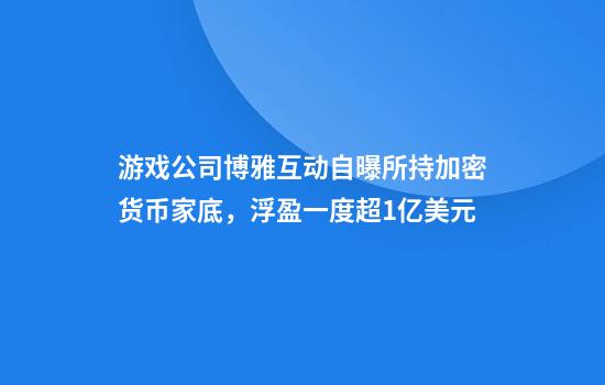 游戲公司博雅互動(dòng)自曝所持加密貨幣家底，浮盈一度超1億美元