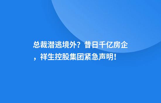 總裁潛逃境外？昔日千億房企，祥生控股集團緊急聲明！